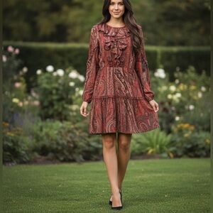 Lauren Ralph Lauren Red Paisley Long Sleeve Dress